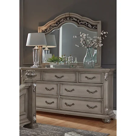 Traditional 7 Drawer Dresser and Mirror Combo